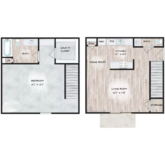 1 Bed 1.5 Bath 1502 floor plan